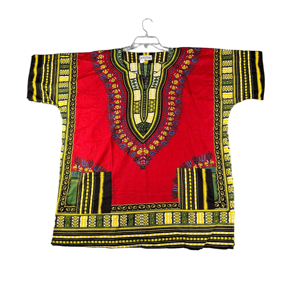 Vintage‎ Jessica Taylor Dashiki Top Tunic Bohemian Festival Ethnic Red Yellow